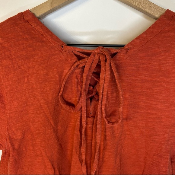 Loft Burnt Orange Lace Up Back Cotton T-Shirt, Sz M, Tee - Picture 5 of 7